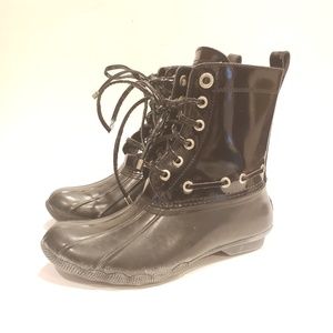Sperry snowboot black patent leather rainboot womens size 6 black duckboot